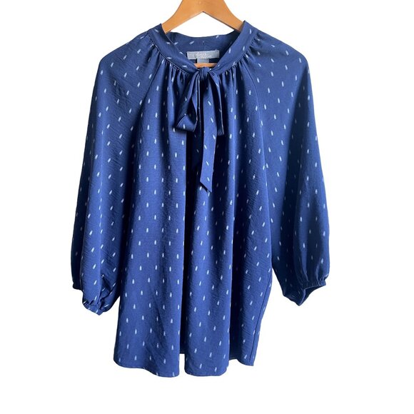 Olivia & martin Blue Check Tie Front Puff Sleeve Popover Top Size 1X - Picture 1 of 6